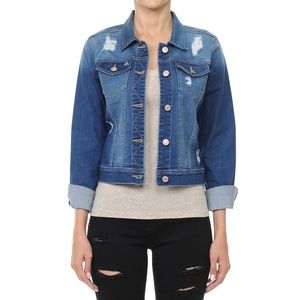 Stone-Washed Denim Jacket with Destruction